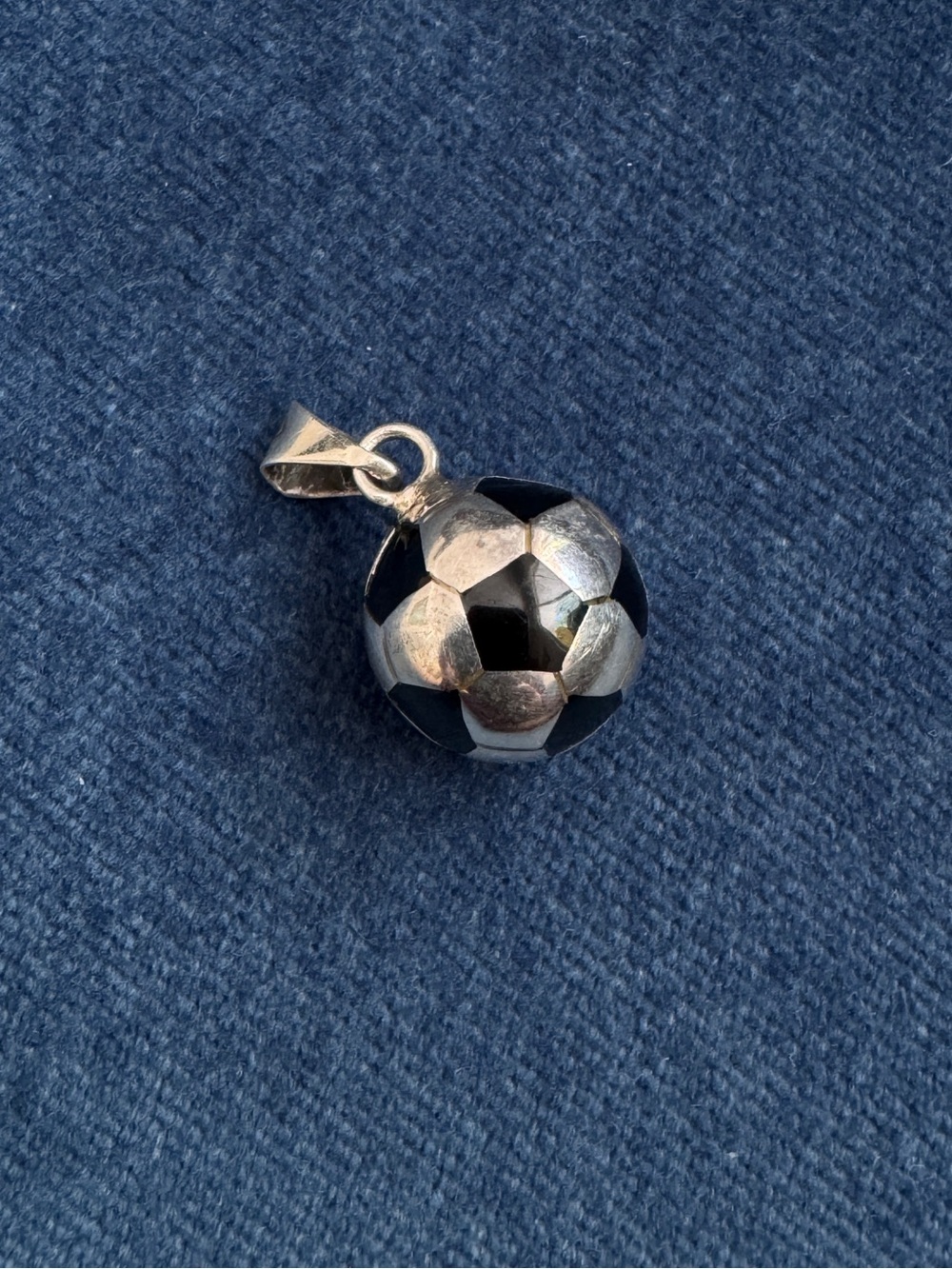 Vintage Mexico 925 Sterling Silver Football Pendant, Black Enamel